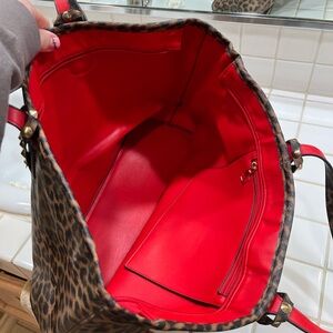 Leopard Print Tote Bag with Red Interior